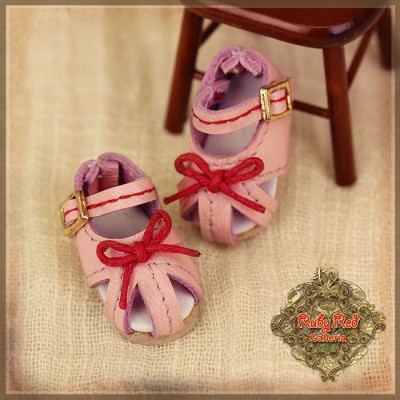 Chaussures cuir rose à noeud rouge pour InMotion Girl