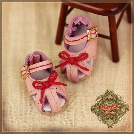 Chaussures cuir rose à noeud rouge pour InMotion Girl