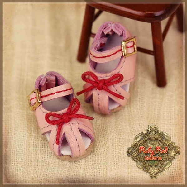Chaussures cuir rose à noeud rouge pour InMotion Girl