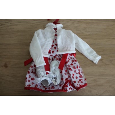 Ensemble Robe à coeurs et Gilet pour Poupée 45-50 Cm