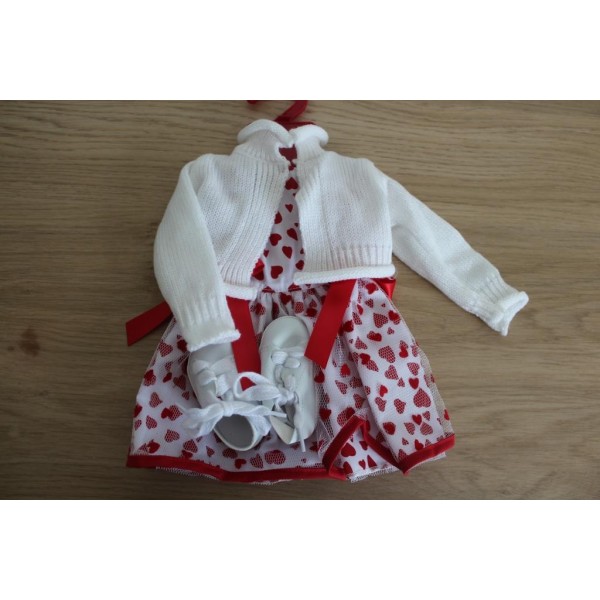 Ensemble Robe à coeurs et Gilet pour Poupée 45-50 Cm
