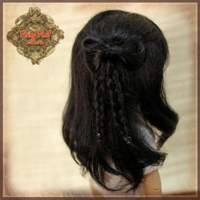 Perruque longue noire avec tresses pour poupée Ten Ping 8 inch - Rubyred