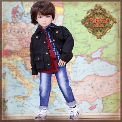 Tenue Boy Style Veste bleue et Jeans pour poupée Rubyred 30 Cm