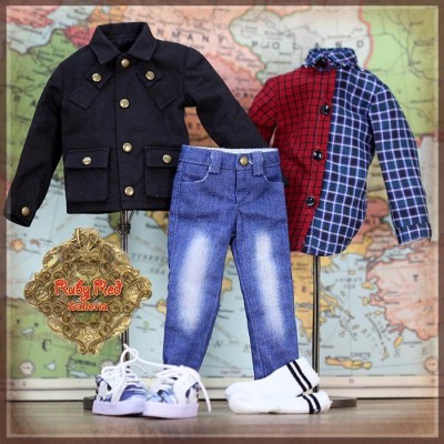 Tenue Boy Style Veste bleue et Jeans pour poupée Rubyred 30 Cm