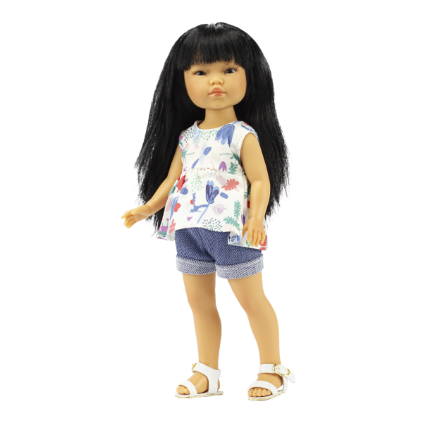 Poupée Umi Short jeans et blouse fleurie - Vestida de Azul