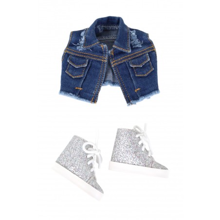 Silver duo denim for Siblies Doll - Ruby Red