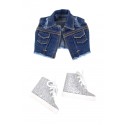 Set duo veste denim et baskets argentées poupée Siblies