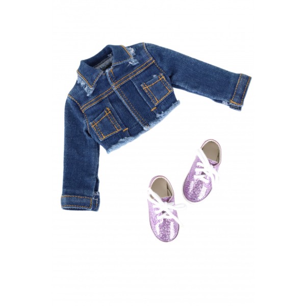 Set Duo Veste en Jeans et Baskets violettes poupée Siblies Ruby Red
