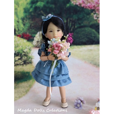 Tenue Fleur de Lin bleu pour poupée Ten Ping et Mini Sara - Magda Dolls Creations