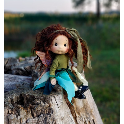 Small Articulated Doll Talisman Forest Fairy Organic Cotton - Art and Doll