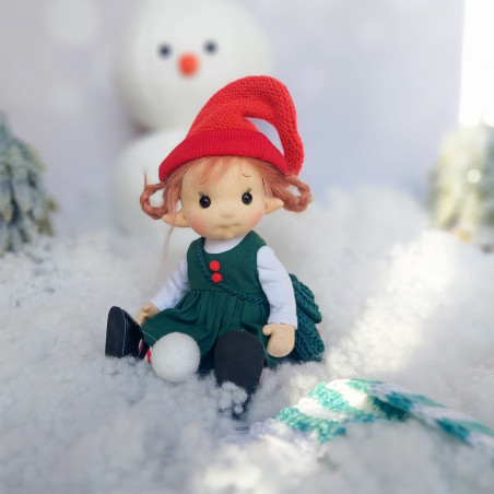 Small Elf Doll Cinnamon Organic Cotton - Art and Doll