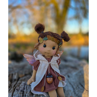 Small Articulated Doll Talisman Oak Fairy Organic Cotton - Art and Doll