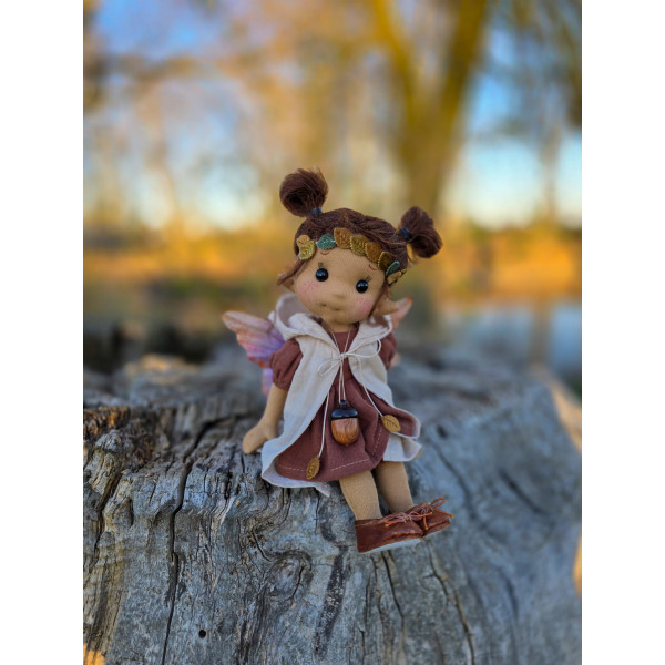 Small Articulated Doll Talisman Oak Fairy Organic Cotton - Art and Doll