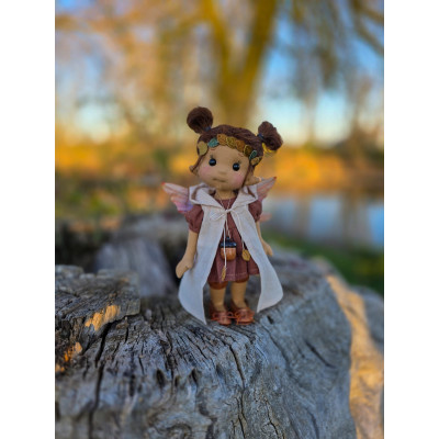 Small Articulated Doll Talisman Oak Fairy Organic Cotton - Art and Doll