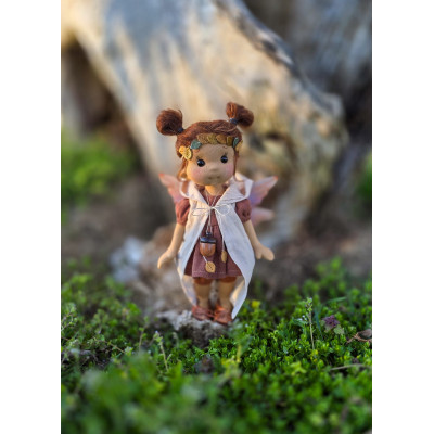 Small Articulated Doll Talisman Oak Fairy Organic Cotton - Art and Doll