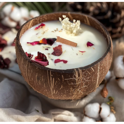 Handmade scented candle, white lotus and cotton - luminous