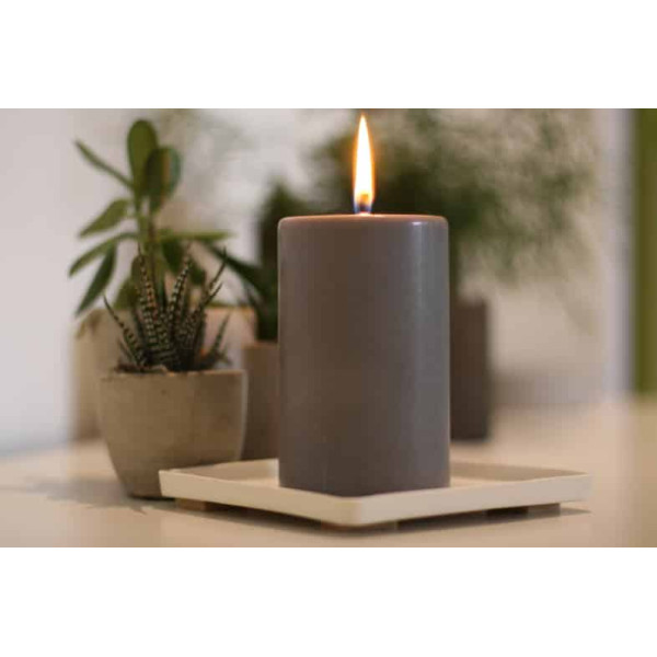 Natural unscented pillar candle, grey - Atelier Bougies
