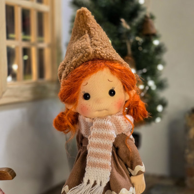 Small Articulated Elf Caramel Organic Cotton Doll - Art and Doll