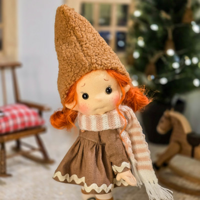 Small Articulated Elf Caramel Organic Cotton Doll - Art and Doll