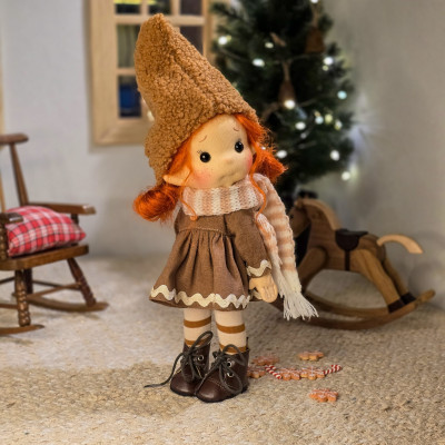 Small Articulated Elf Caramel Organic Cotton Doll - Art and Doll