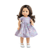 Poupée à jouer Emily Soy Tu Paola Reina - Chaveux bruns et robe parme imprimée