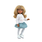 Poupée Kim articulée Las Amigas Paola Reina - peau mate- Tenue Pull et jupe bleue