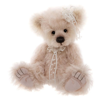 Ours Charlie Mohair year 2026, aux nuances rosées, coiffe et collier en dentelle