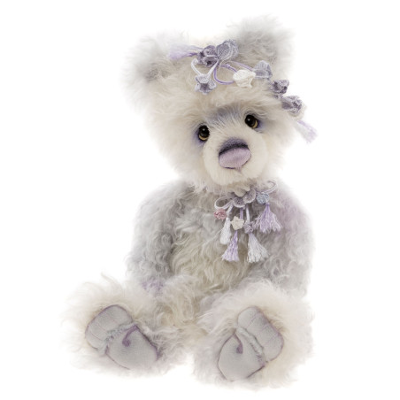 Ours Isabelle Collection 42 cm, en mohair et alpaga, aux nuances lilas, entièrement articulé.
