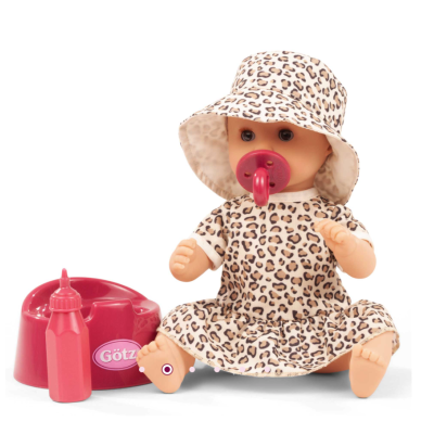 Poupon bébé Götz Sleepy Aquini Cats Girl 33 cm avec yeux dormeurs, tenue léopard et accessoires