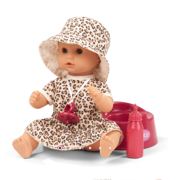 Poupon bébé Götz Sleepy Aquini Cats Girl 33 cm avec yeux dormeurs, tenue léopard et accessoires