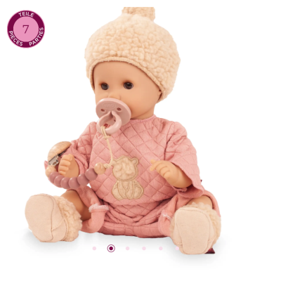 Poupon de bain Götz Sleepy Aquini Girl Beary 33 cm avec tenue d'hiver rose, bonnet, chaussons et tétine