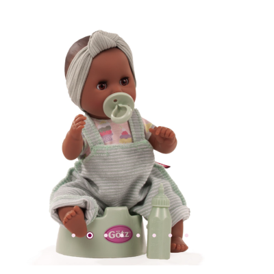 Poupon de bain Götz Sleepy Aquini Popsicle Girl 33 cm avec salopette rayée, bandeau, biberon, tétine et pot.