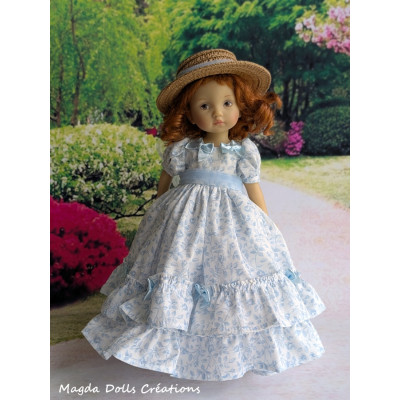 Tenue pour poupée Boneka, longue robe fleurie romantique, chapeau de paille