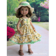 Tenue pour poupée Li'l Dreamer, robe jaune fleurie, avec volant, et chapeau