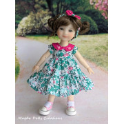 Tenue pour petite poupée Ruby Red 20 cm, robe liberty, petit col rose, et serre-tête