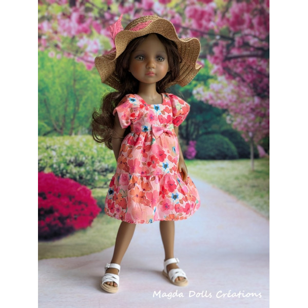 Tenue pour poupée Fashion Friends, robe fleurie et chapeau de paille