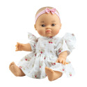 Poupon Gordi Alessandra 34 cm Paola Reina avec robe blanche fleurie, bandeau rose et corps en vinyle parfumé à la vanille