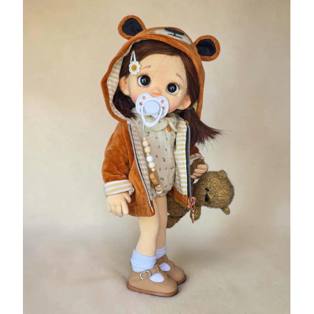 Poupée Premium Art and Doll, inspiration Waldorf, combinaison, veste Teddy Bear, Tétine et chaussures