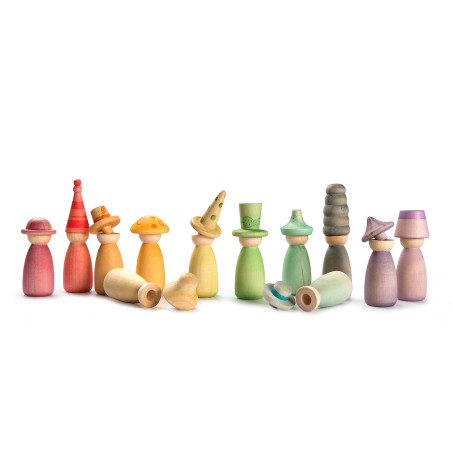 Set of 12 Fancy Nins - Grapat whimsical wooden figurines