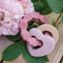 Pink heart-shaped silicone and wood teething toy - Summerville Organic