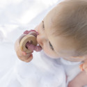 Pink heart-shaped silicone and wood teething toy - Summerville Organic