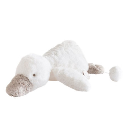 Peluche musicale Canard Céline blanc Dimpel avec boîte à musique intégrée et queue à tirer.