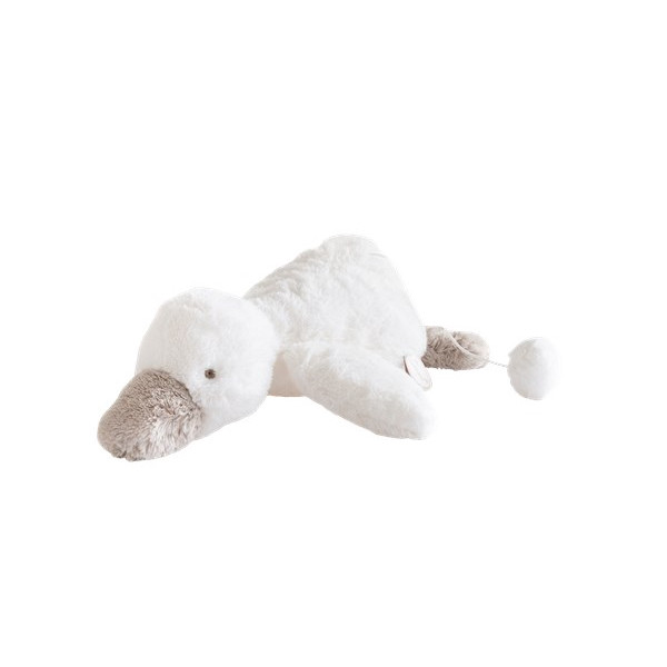Peluche musicale Canard Céline blanc Dimpel avec boîte à musique intégrée et queue à tirer.