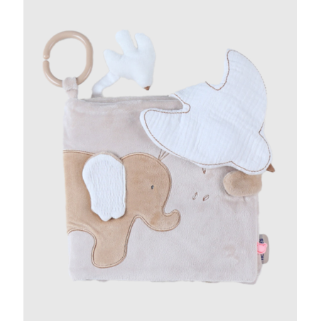 Livre d'activités en tissu Bali et Moka Noukie's avec textures sensorielles et personnages d'éveil pour bébé