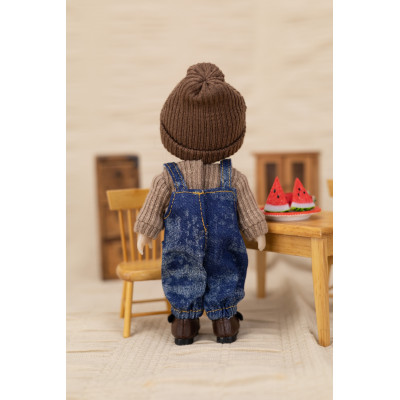 Denim & Sweater Outfit for 14cm Doll, Ruby Red