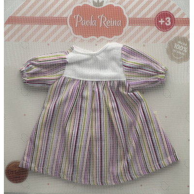 Robe rayée pastel pour poupée Las Amigas 32 cm avec empiècement blanc et manches bouffantes. Chaussures non incluses.